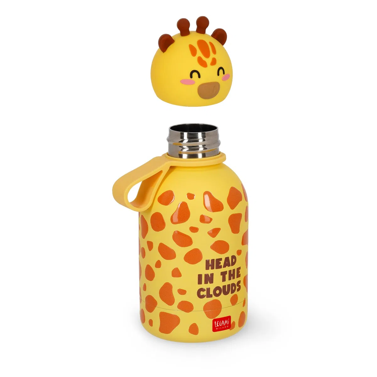 Legami - Botella de agua para niños Hot&Cold BFF, Giraffe, doble capa de acero inoxidable 18/8 con cierre hermético, se mantiene caliente durante 12 h y fría durante 24 h, capacidad 310 ml