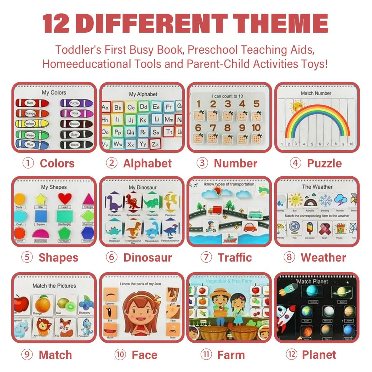 My Preschool Busy Book Set Grueso Completo Juego de 12 Temas Interesantes Educativos Preescolar para Viajes y Aprendizaje Divertido
