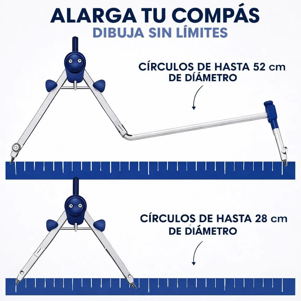 Compás Dibujo Técnico Profesional de Metal con Rueda de Ajuste Azul