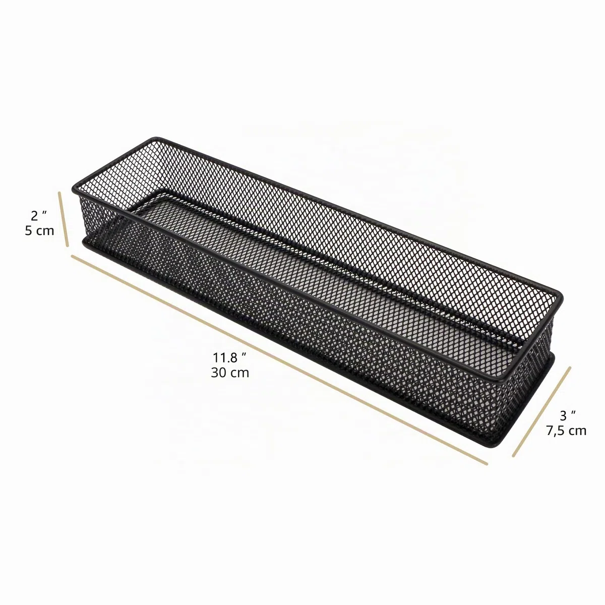Annova Organizador de malla para cajones y estantes, cesta de almacenamiento, bandeja de almacenamiento para suministros de oficina escolar, juego de 2 (negro, 30x7.5x5cm)