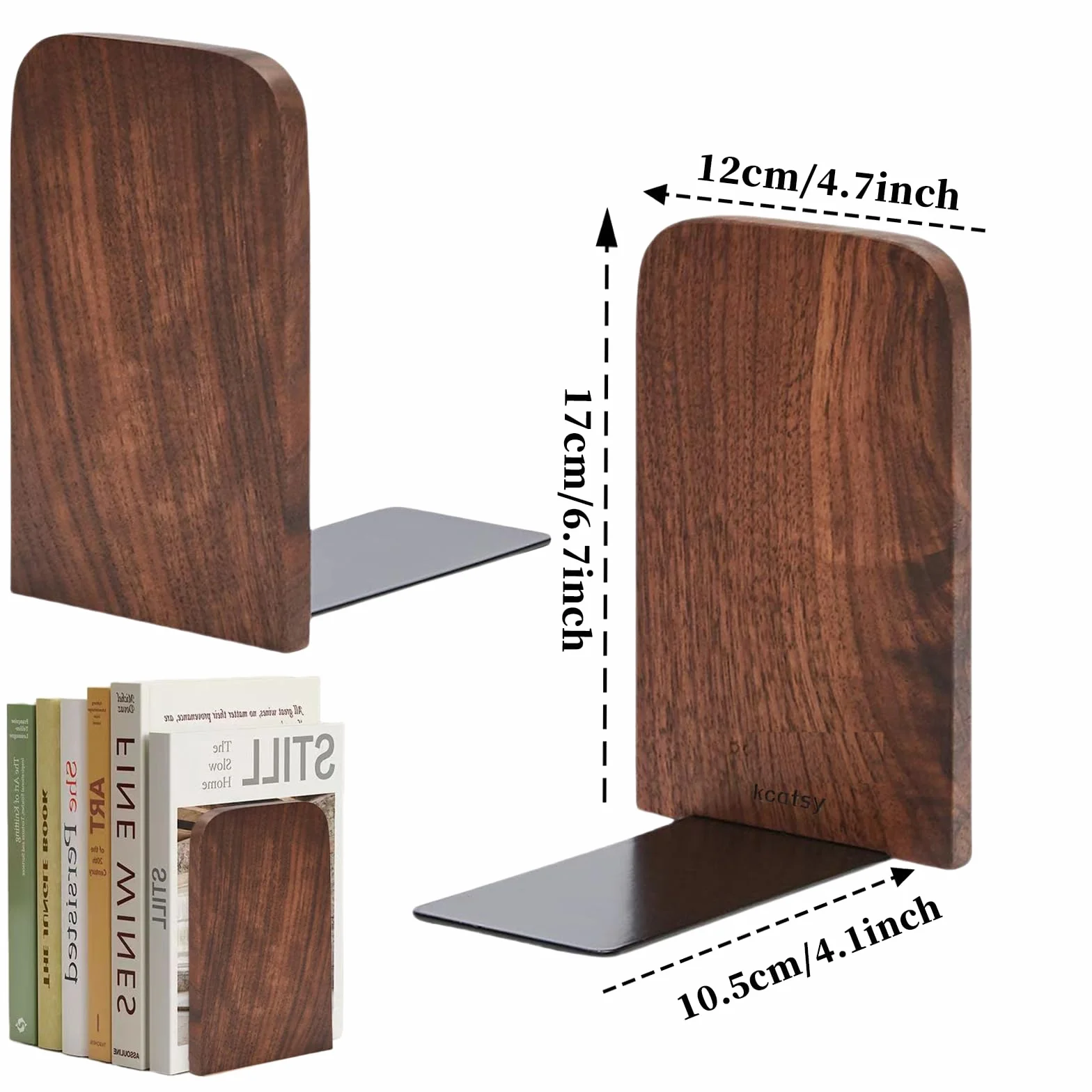 Sujetalibros de Madera 2 Piezas (1 par)- Sujeta Libros - 17 x 12 x 10,5 cm (Madera de Nogal-a, 17 x 12 x 10,5 cm)