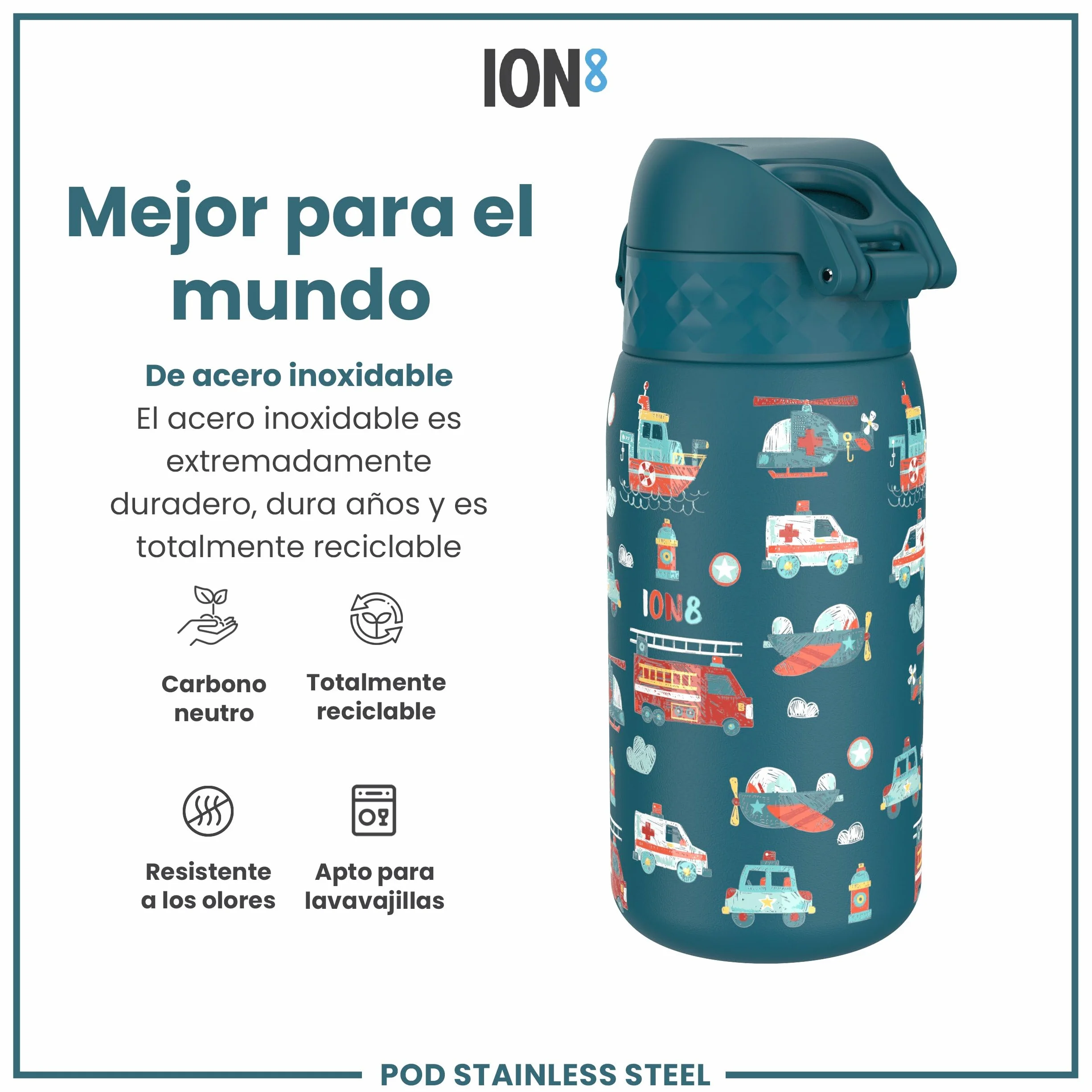 ion8 Botella de Agua, a Prueba de Fugas, Apta para Lavavajillas, Libre de BPA, Tapa Abatible