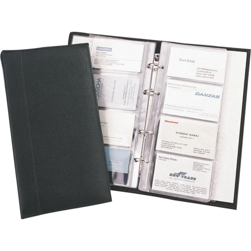 Alassio Visitenkarten Ringbuch aus FineTouch Lederimitat, mit Register A-Z und Einlagen für 120 Karten Caja para Tarjetas de Visita, 25 cm, Negro (Schwarz)