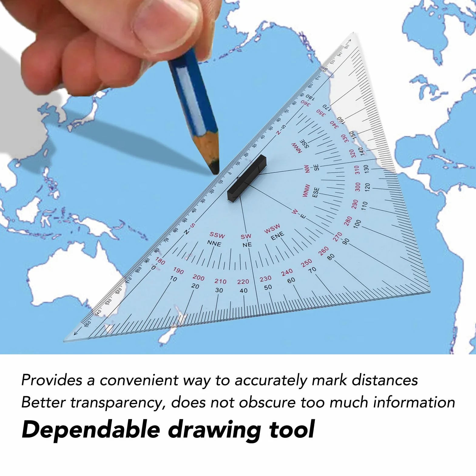 Regla triangular para dibujo de gráficos, 2 piezas, brújula de 11,81 pulgadas, triángulo de posicionamiento, triángulo de rumbo, barco, arquitecto, papelería arquitectónica, kit