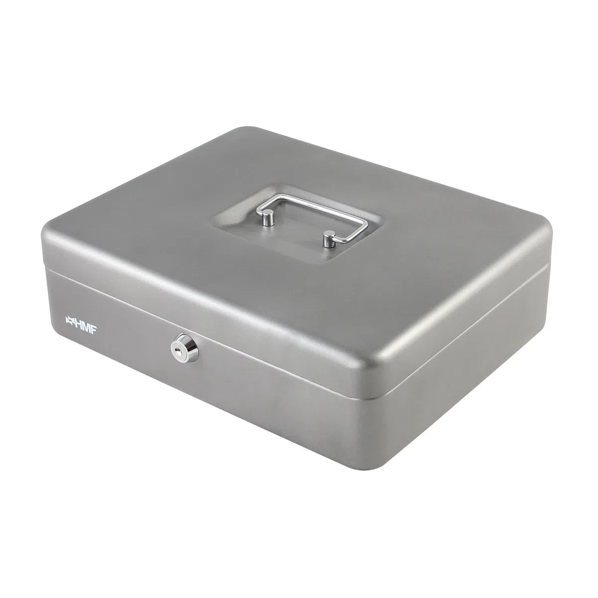 HMF 10019-09 Caja de caudales con compartimientos para monedas y billetes 30 x 24 x 9 cm, plata