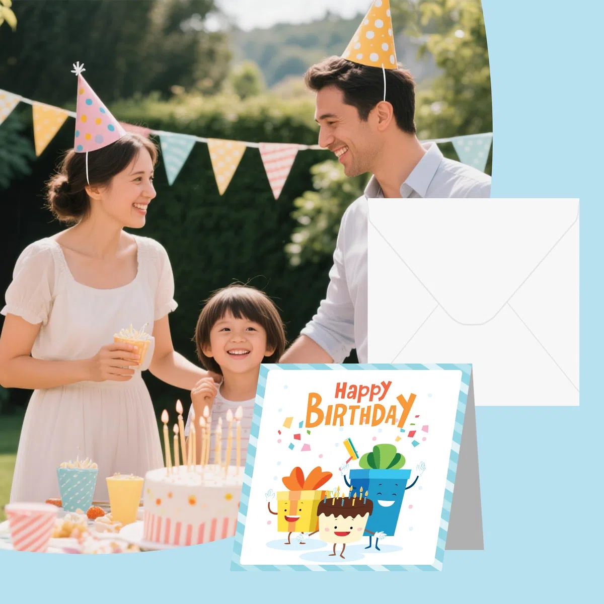 Juego de 20 tarjetas en blanco de 8 x 8 pulgadas con sobres, sobres de 100 g/m², 300 g/m², tarjetas plegables para tarjetas de felicitación, invitaciones, tarjetas de cumpleaños, tarjetas de