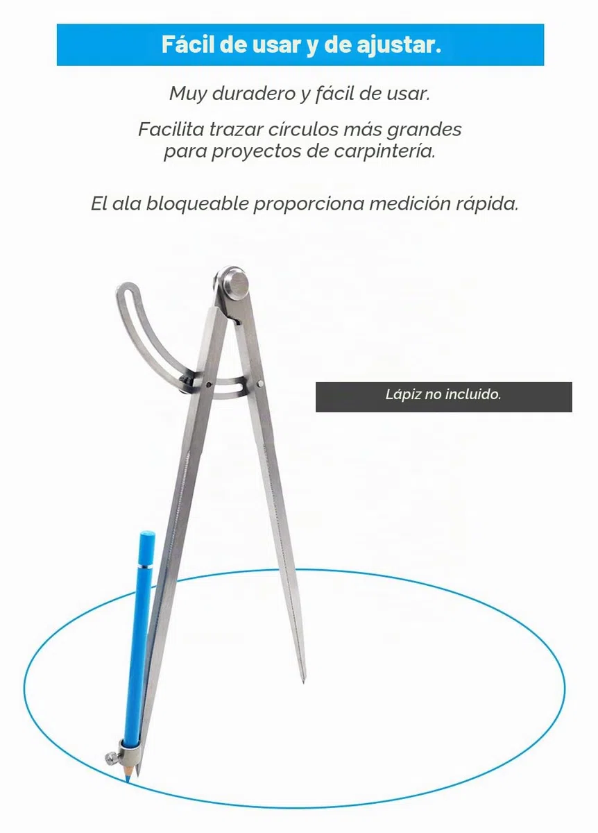 Compás profesional para carpintería de 10 pulgadas con portalápices, divisor con cerradura para carpintero, compás para trabajar el cuero, dibujo geométrico