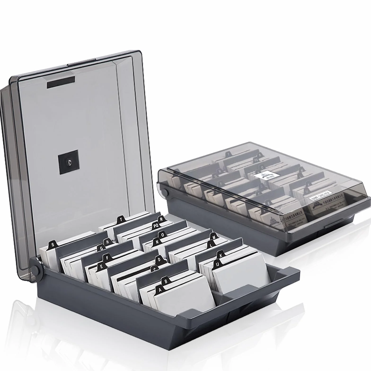 Caja de Tarjetas de Visita, 1000 Tarjetas, Organizador Tarjetas Visita, Con 8 Tablas Divisorias y Pestañas de Índice A-Z (Gris)