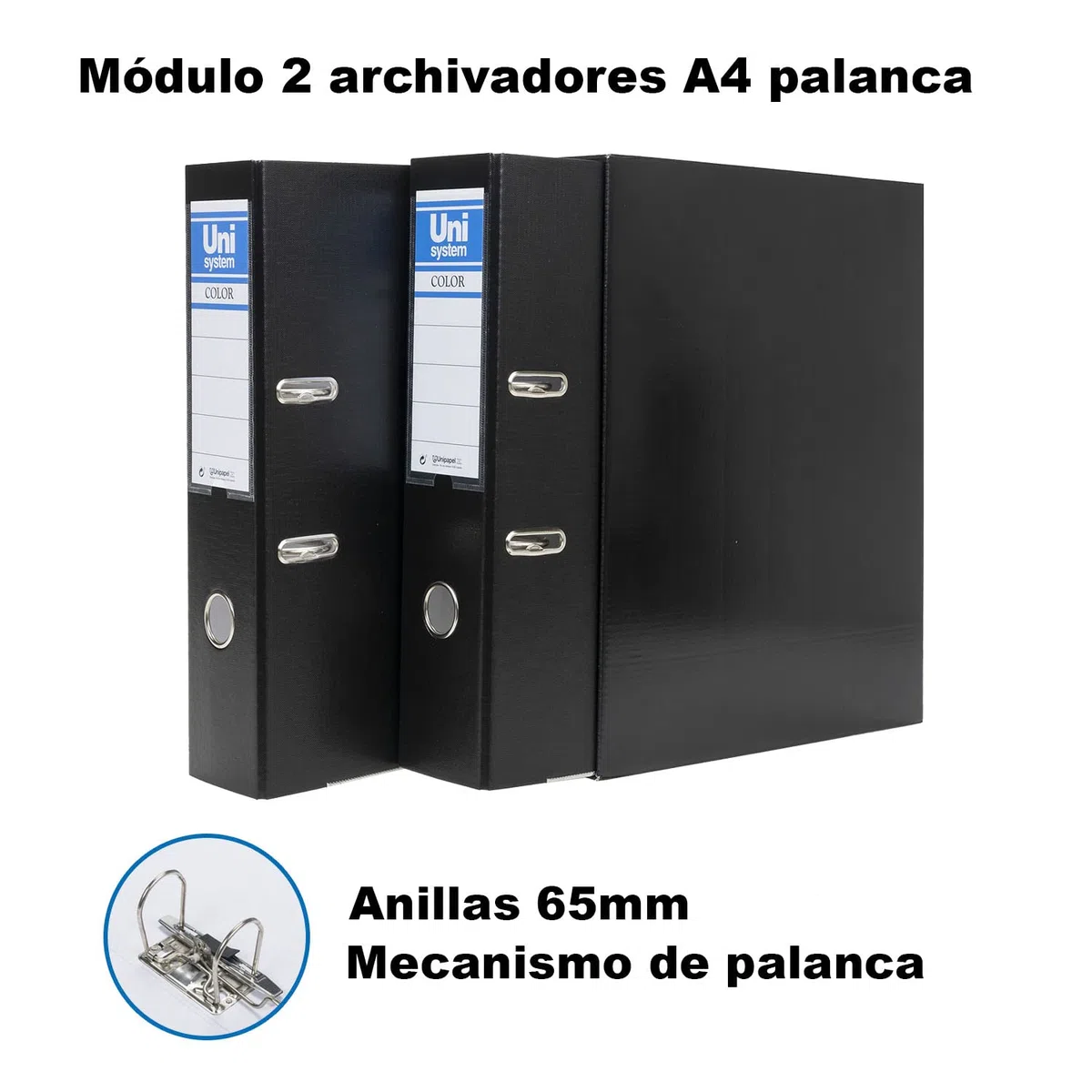 Unisystem 92329. Módulo de 2 Archivadores de Palanca 65mm, Color Negro, Formato A4