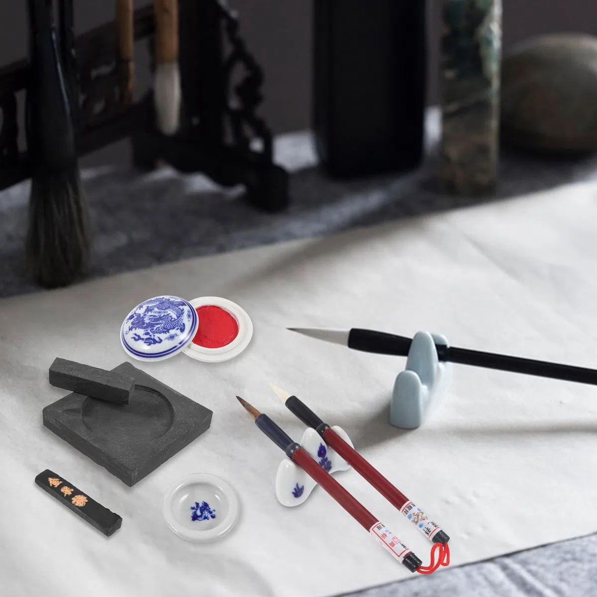 Juego de Caligrafía China para Principiantes Pluma de Pincel China, Tinta Sólida y Papel de Caligrafía de Uso Diario, Kit Artístico Tradicional para Escritura y Pintura Sumi,