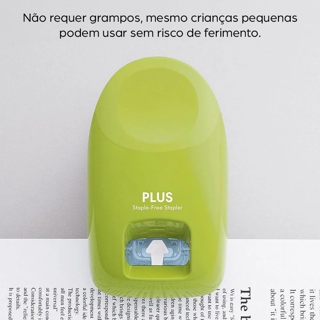 PLUS, Grapadora sin grapas para escritorio, capacidad de 10 hojas, con guía, función de grapado y perforación, color negro