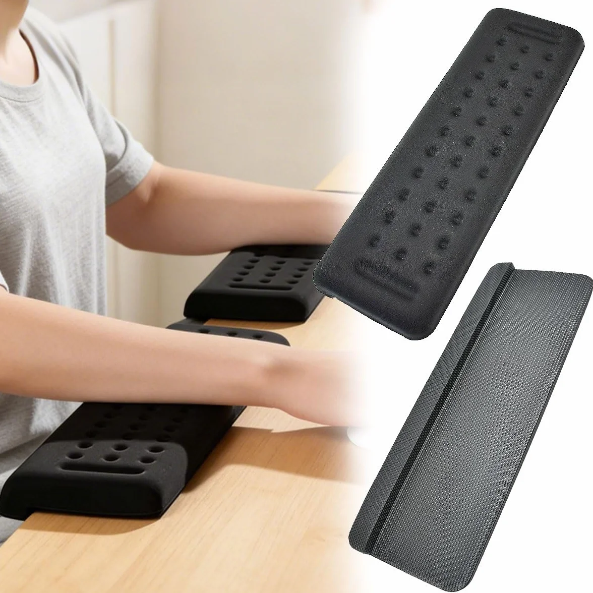 2 Piezas Reposamuñecas Teclado Ergonómico, Reposamuñecas y Codos con Soporte de Escritorio en L Reposa Muñecas de Espuma Viscoelástica para Oficina Gaming (Negro)