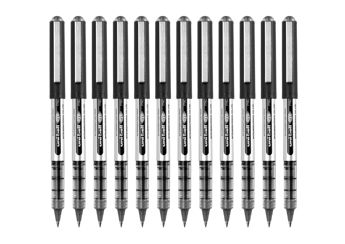 Uni-ball Eye Micro UB150 - Bolígrafo de punta rodante (12 unidades), color negro