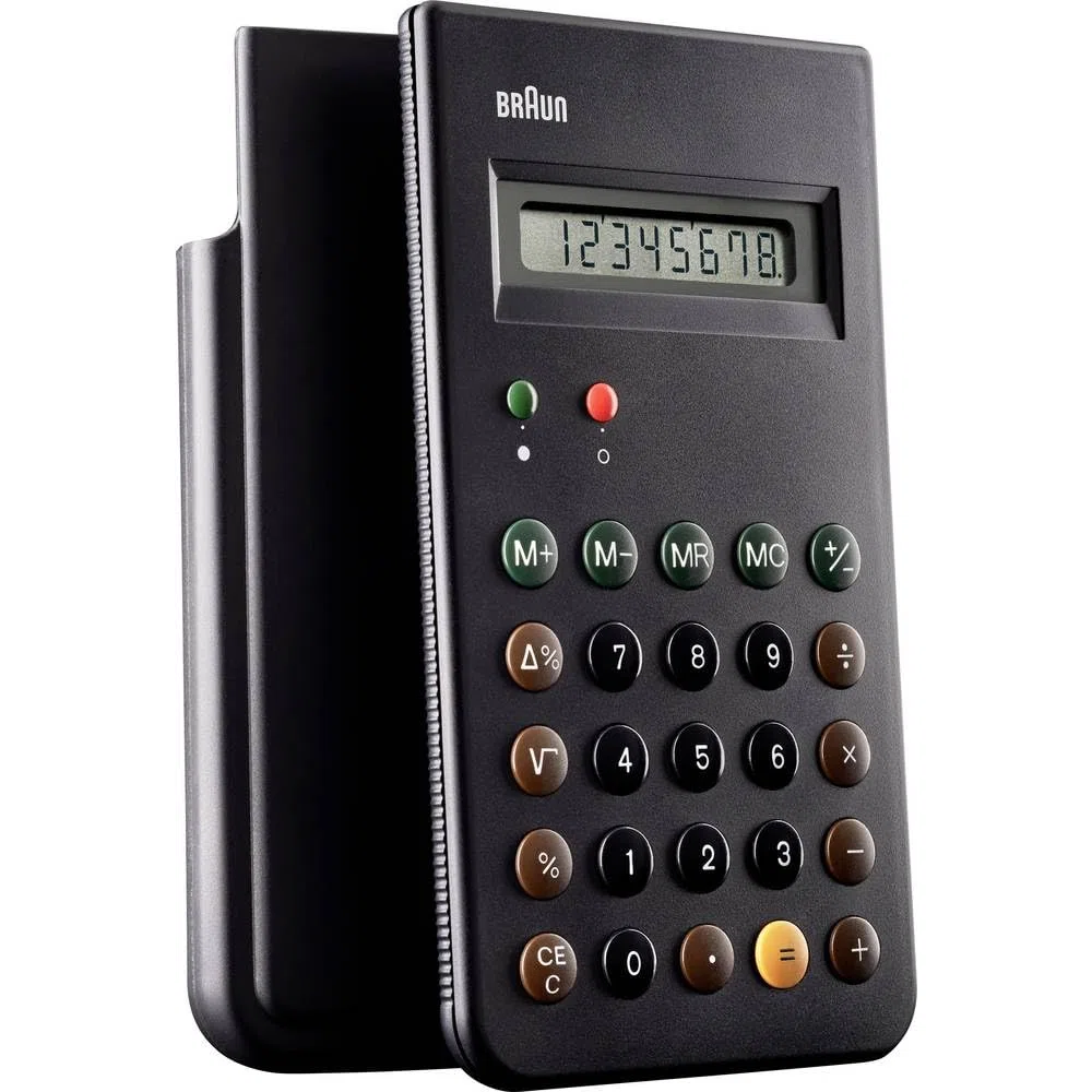Braun BNE-001-BK - Calculadora electrónica, capacidad de operación de 8 digitos, tapa protectora deslizante, apagado automático, color negro