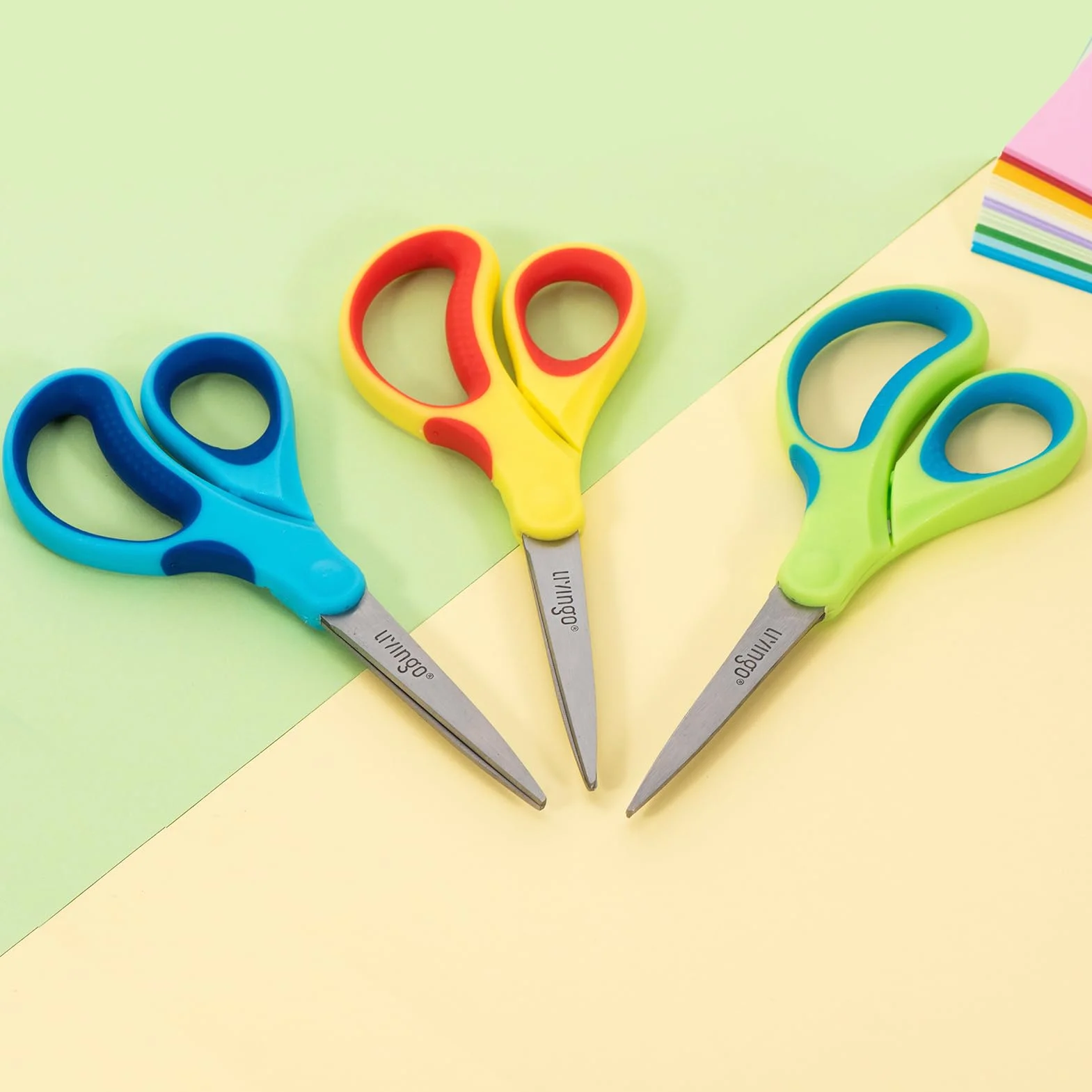 LIVINGO Tijeras para estudiantes: Paquete de 3 unidades de 7 pulgadas, diseño ergonómico para diestros y zurdos, punta puntiaguda segura. Ideales para uso escolar y actividades de arte.