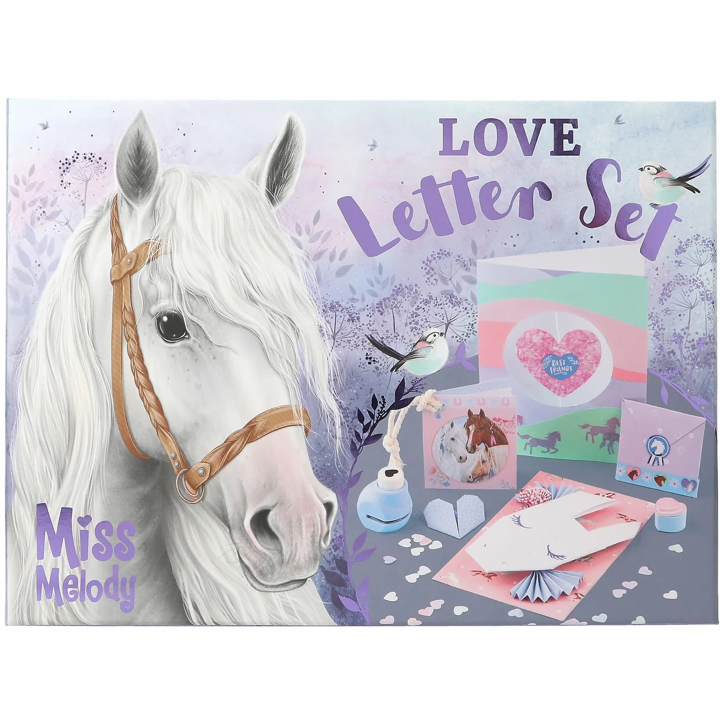 Depesche 12969 Miss Melody Love Letter Set - Caja para cartas con diseño de caballo, juego de escritura que incluye artículos de papelería, sobres, pegatinas, sellos y mucho más.