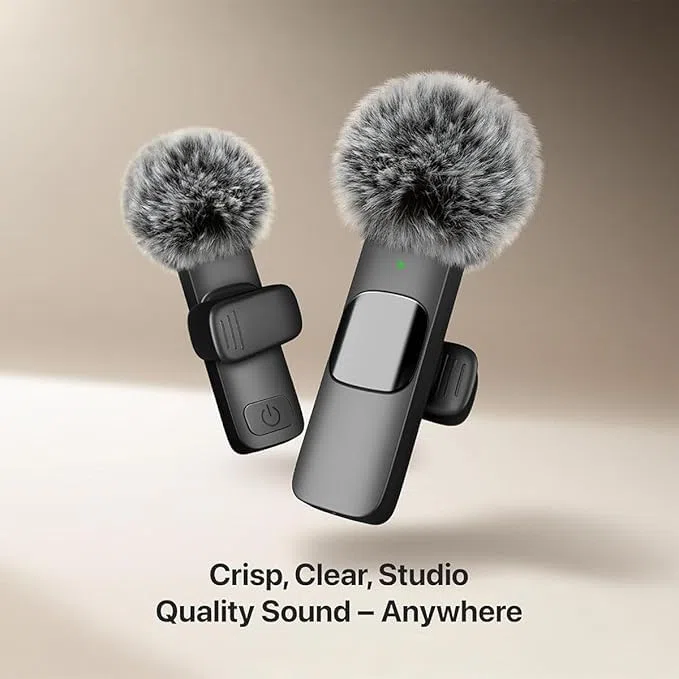 Clipmic Duo - Juego de micrófono inalámbrico reductor de ruido, micrófono Lavalier inalámbrico, micrófonos de solapa Plug and Play, fácil de llevar, mini micrófono de grabación de video, para