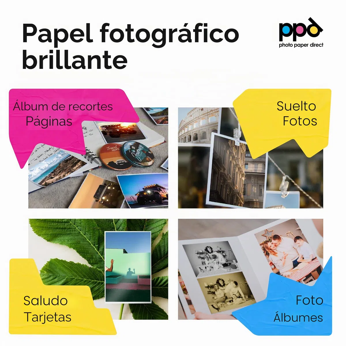 PPD 50 Láminas de Papel Fotográfico A3 para Inyección de Tinta de Doble Cara Brillante/Brillante (180 g/m2) PPD-106