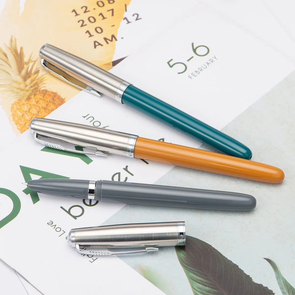 3 Juego de plumas estilográficas Jinhao 86 (resina azul malaquita, caqui y gris) Plumín extra fino con convertidor de tinta recargable