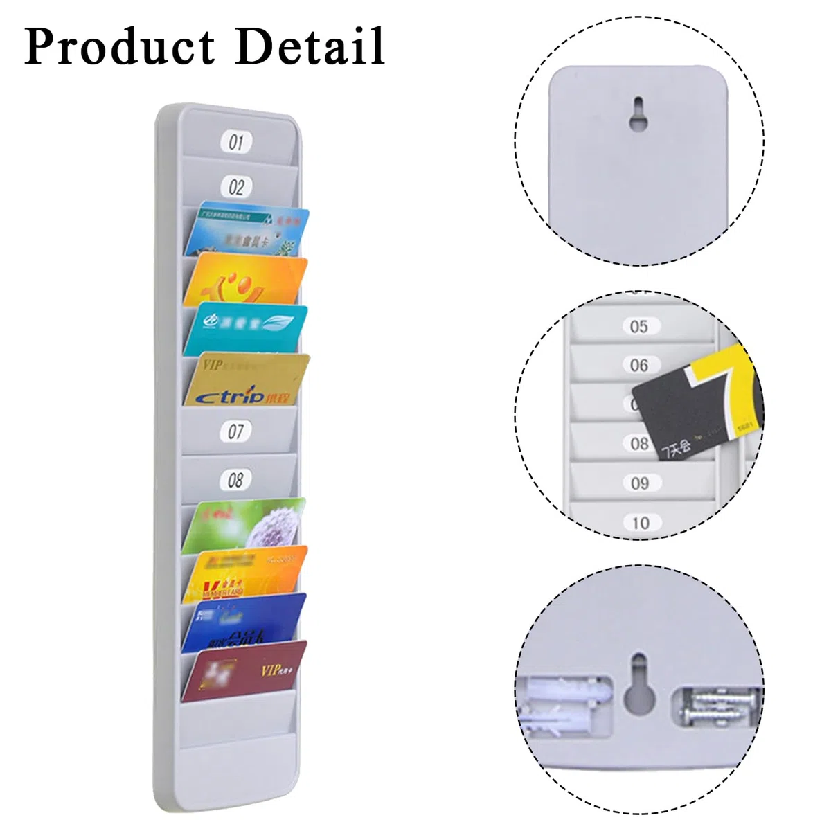 Portatarjetas de pared, portatarjetas de pared, soporte para tarjetas de crédito, soporte de pared para empleados tarjetas, 12 ranuras para tarjetas, extraíble para oficina y familia