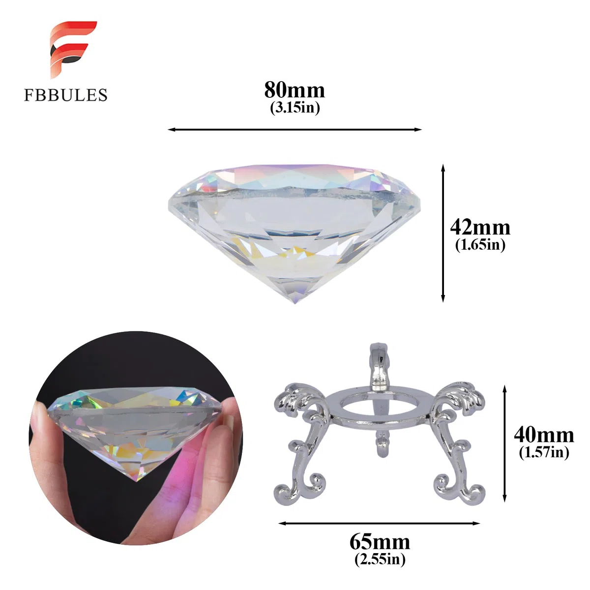 Pisapapeles de Cristal de 80 mm con Forma de Diamante con Soporte para Decoración del Hogar para Decoración de Bodas Fiestas Decoraciones