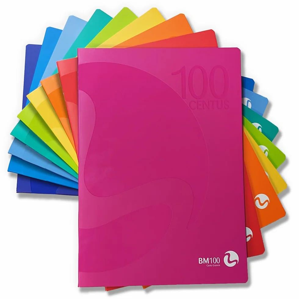 BM BeMore Centus 0101036 – Cuaderno A4 – Rayado 10 mm – Cuadrícula 1 cm – Papel 100 g/m² – 9 colores surtidos – Paquete de 12 cuadernos