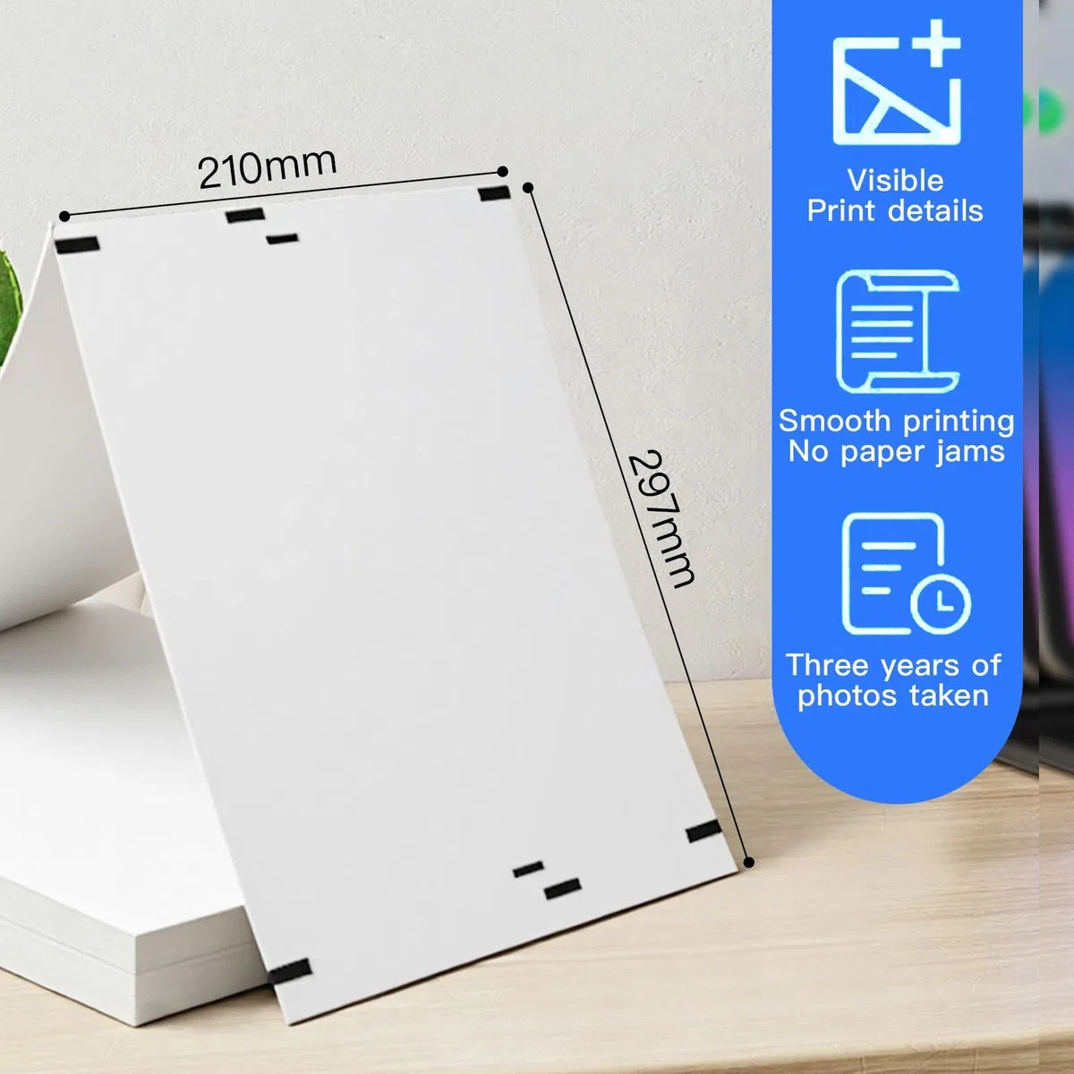 200 Hojas de Papel Térmico A4 Plegable sin BPA Secado Rapido Papel Impresora Térmica Compatible Impresoras Termicas Portatiles para Documentos Fotos y Paginas Web - 210mm x 297mm