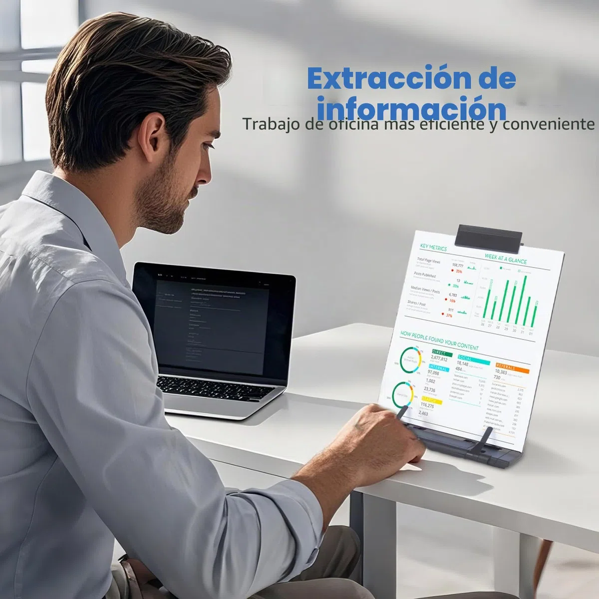 powerking Estante de documentos de estante de papel con 7 posiciones ajustables para leer cartas a4, libros, recibos, partituras, libros de texto al mecanografiar