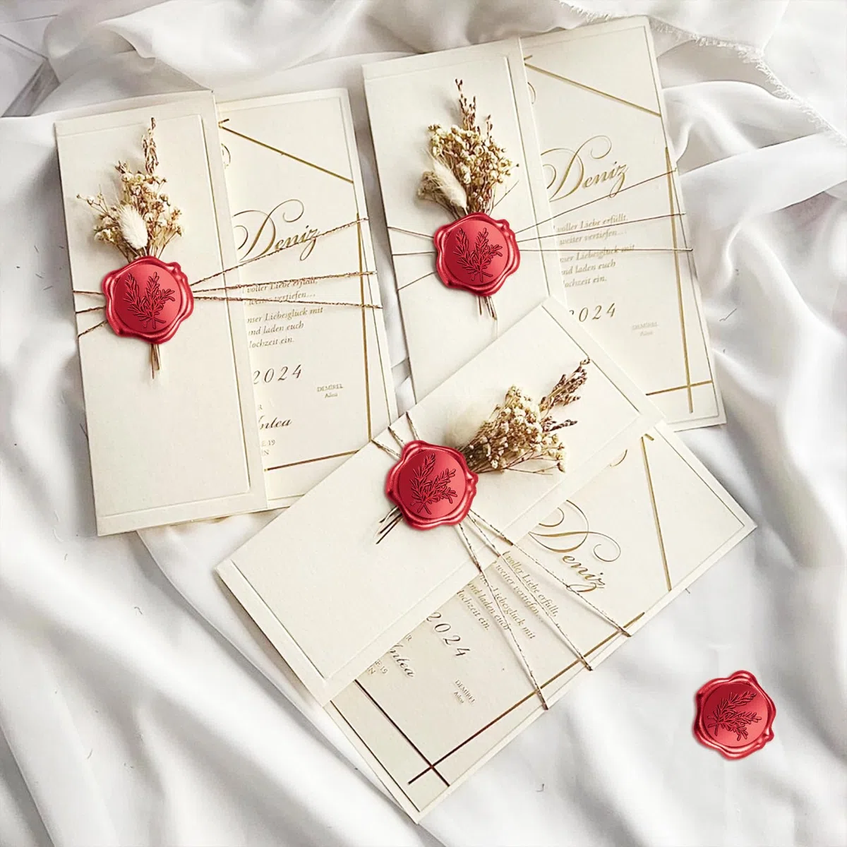 50 Piezas Sello de Cera Autoadhesivo Pegatinas, Sello Lacre Adhesivo Rojo de Ramas de Olivo Vintage, Calcomanías Adhesivas para sello de Cera para Invitaciones, Boda, Cumpleaños, Navidad