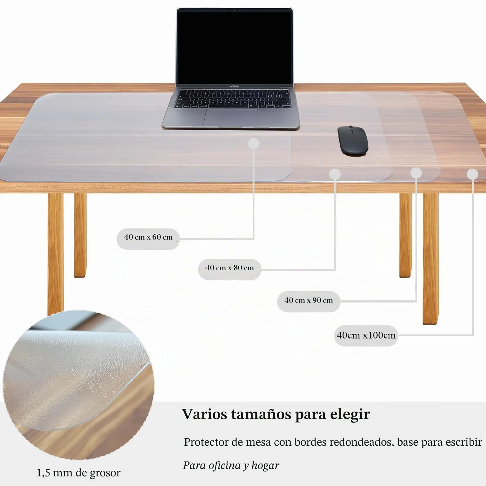Vade de escritorio transparente, 100 x 40 cm, transparente, impermeable, antideslizante, bordes redondos, para oficina, hogar, escuela