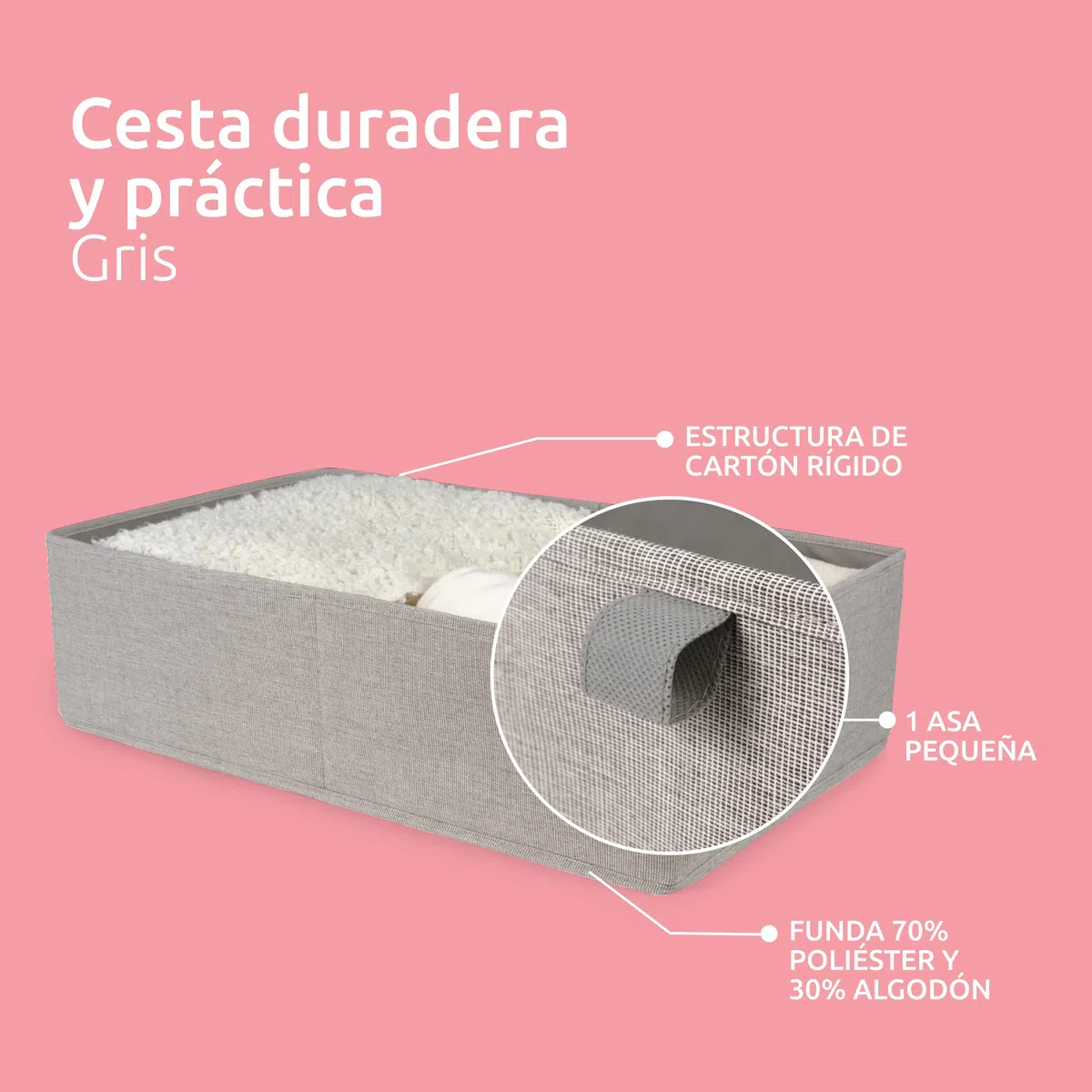 Compactor Cesta Oxford XL, 56x36x16,5 cm, Gris, Tela Oxford y Cartón