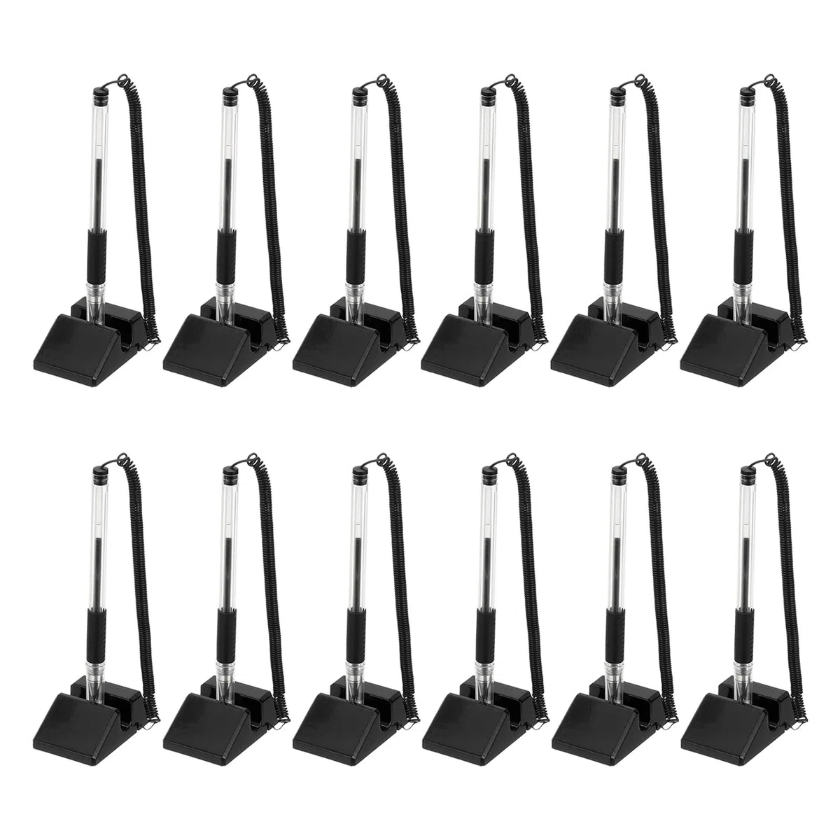 PATIKIL 12 Pcs Bolígrafo Seguro Con Cadena Adhesiva Y Soporte Para Bolígrafo De Seguridad, Bolígrafos Para Mostrador De Recepción Escritorio Recambios De Tinta Negra, Negro