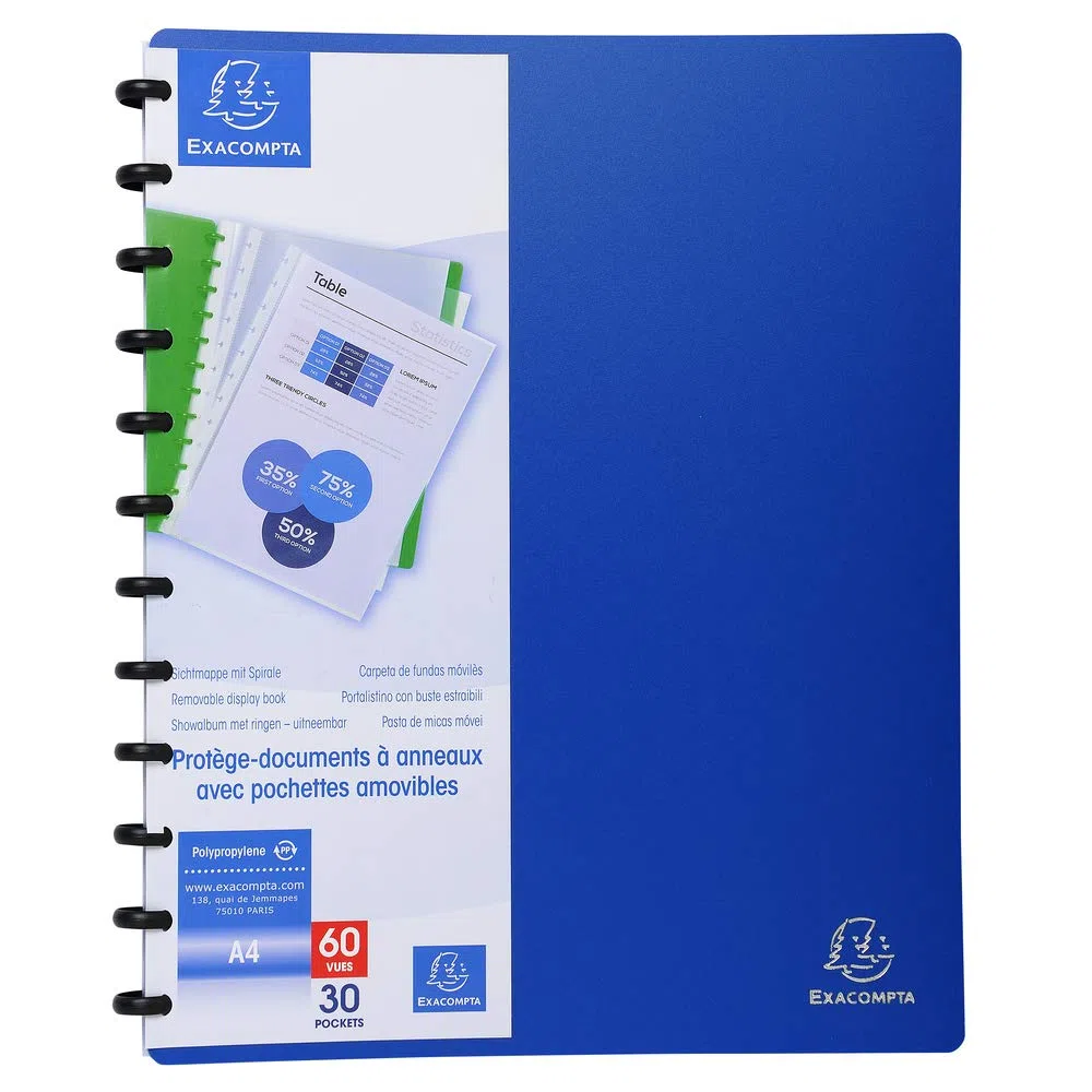 Exacompta 86362E - Carpeta de 30 fundas con anillas, A4, color azul