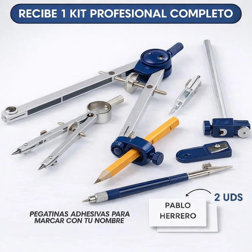 Compás Dibujo Técnico Profesional de Metal con Rueda de Ajuste Azul
