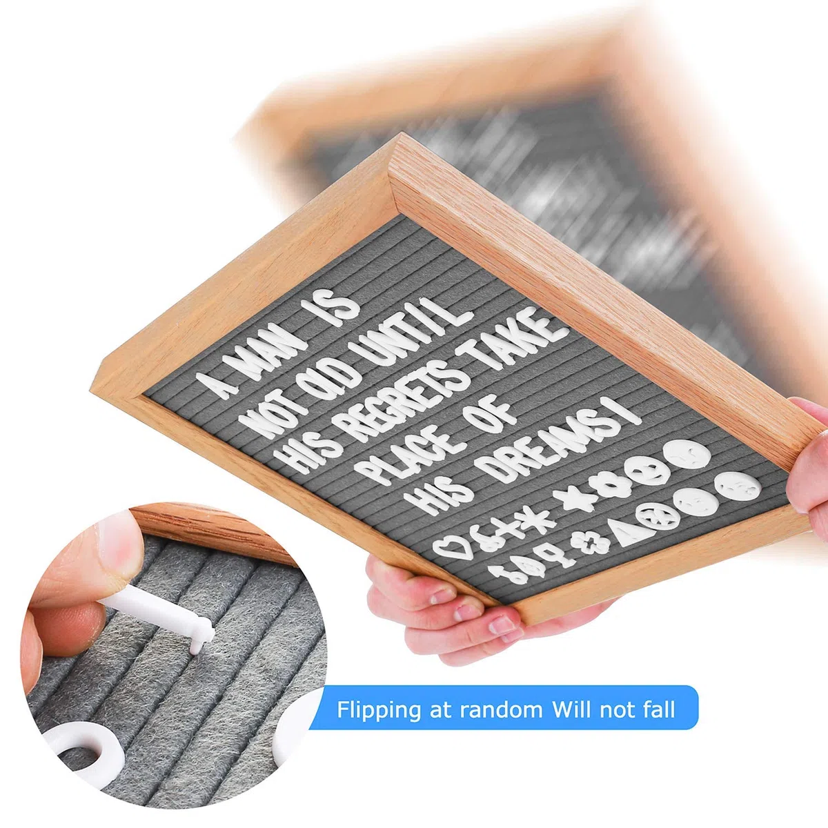 Tablero de Fieltro de Cartas Vintage 25 x25 CM, Tablero de Letras, Tablero de Mensajes de Roble Gris,350 Símbolos y Soportes Alfanuméricos Blancos Intercambiables, Tablero de Anuncios