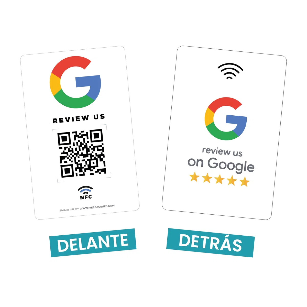 MESSAGENES - Tarjeta PVC con NFC y QR | Tarjeta para Conseguir Reseñas | Compatible con Google Business | 1 Unidad | QR Dinámico Editable | Analíticas de Escaneo | Sirve para iPhone y Android
