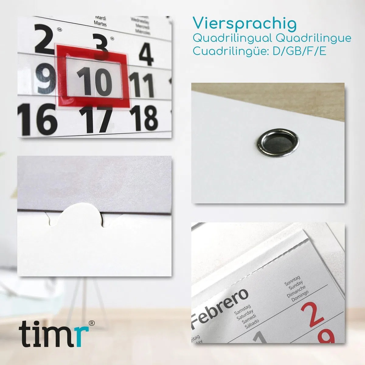 Timr Calendario de pared 4 meses 2026 - Calendario 4 meses con deslizador - 90 cm Calendario de cuatro meses multilingüe D/GB/F/ES I Motivo Auroras boreales I tr318