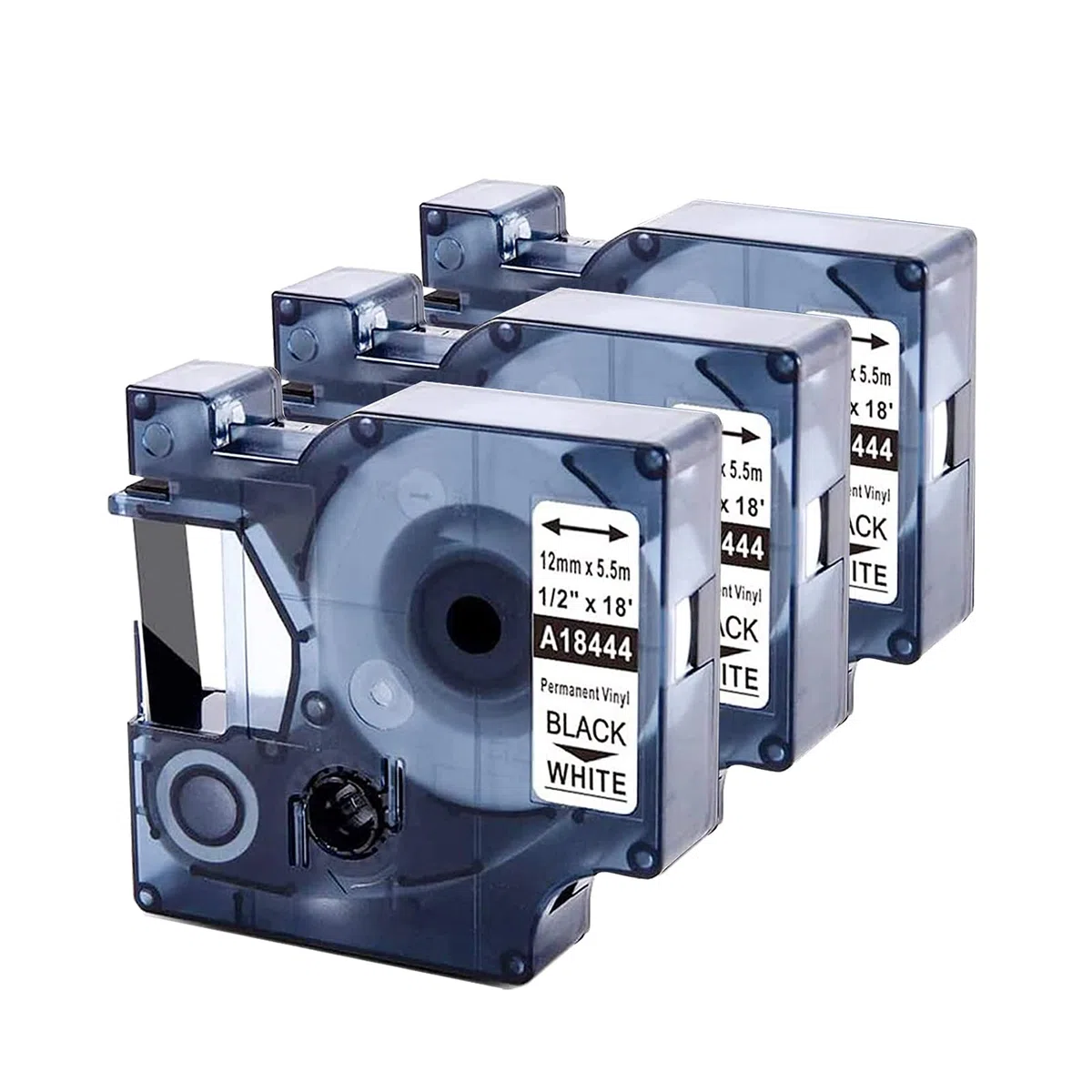 3 x Upwinning Compatible Dymo Rhino A18444 12mm, Recambio Cinta Dymo 18444 12mm x 5.5m Negro sobre Blanco Industrial Vinilo Etiqueta S0718600 para Dymo Rhino 4200 5200 3000 5000 1000