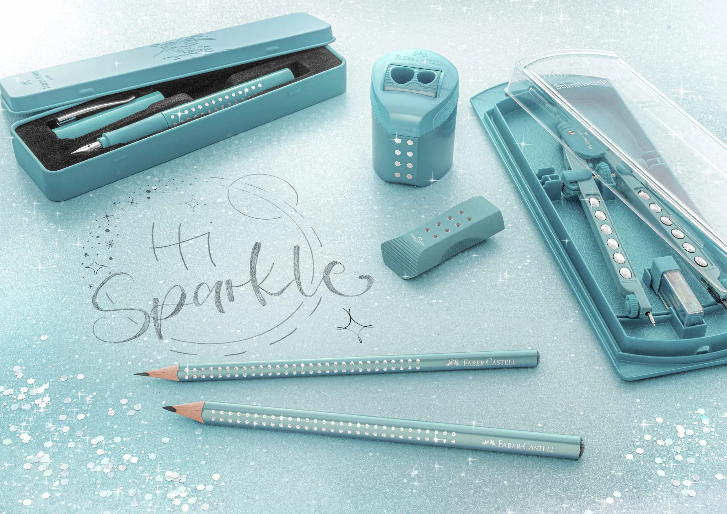 Faber-Castell 201516 - Pluma estilográfica Sparkle, ancho de plumín M, Océano, en estuche de regalo