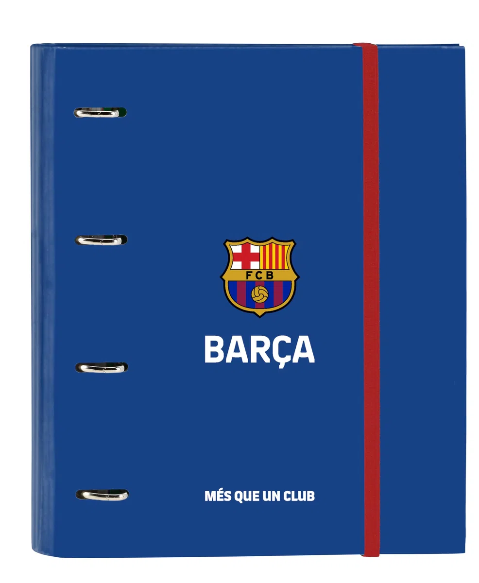 Safta F.C. BARCELONA 2ª EQUIPACIÓN - Carpeta 4 Anillas de 35 cm con 100 Hojas A4, Ideal para Niños de Diferentes Edades, Cómoda y Versátil, Calidad y Resistencia, 27x3.5x32 cm, Color Azul y Granate