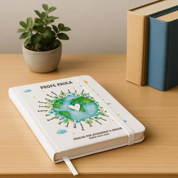 Transparent Gift Libreta Planeta Personalizada para Profesores. Cuaderno con Nombres de Alumnos. Regalos Originales Fin de Curso. Regalos Personalizados para Profesores y Profesoras.