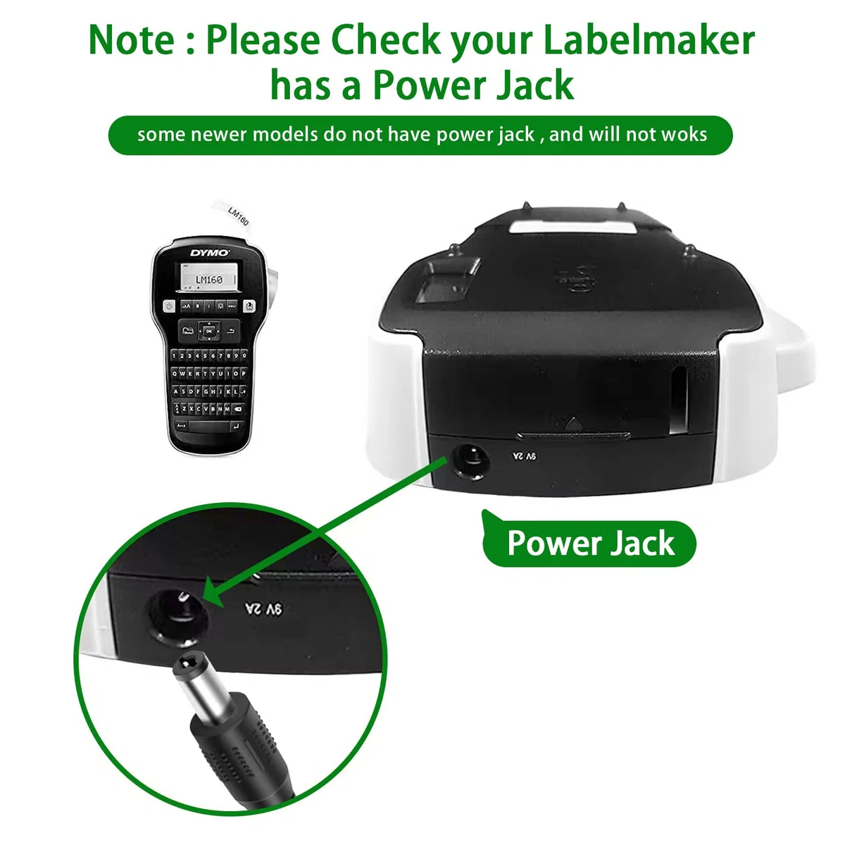 9V 2A Adaptador de alimentación para Dymo LabelManager LM 160 LM 220P LM 210D LM 500TS Rhino 6000 5200 LetraTag LT 100H Plus 100T Plus, para Brother P-Touch PTH110 PT-D210 Label Maker Printer