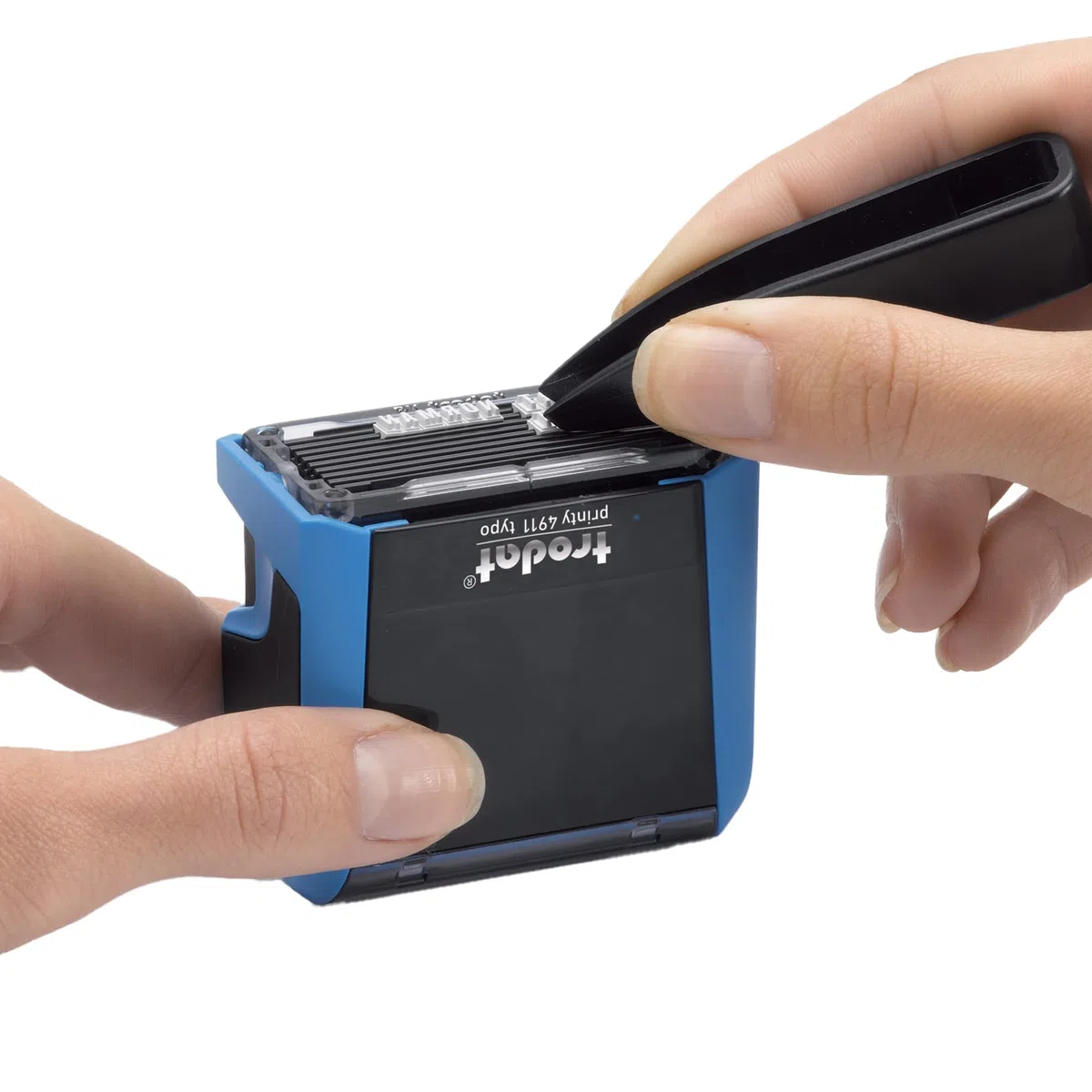 Trodat Printy 4911 – Sello de Entintaje Automático con Tinta Incorporada e Imprentilla para Componer un Texto de Hasta 3 Líneas – Tinta Negra