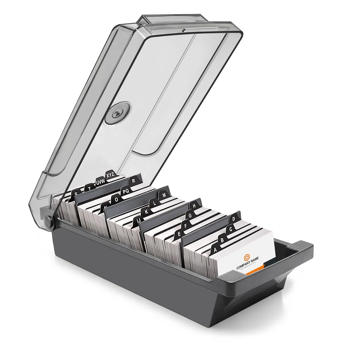 Tarjetero de Visita para Escritorio, 500 tarjetas, Caja de Tarjetas de Visitas con 4 Tablas Divisorias y Pestañas de Índice A-Z, Organizador Tarjeta Vísita para Oficina (Negro)