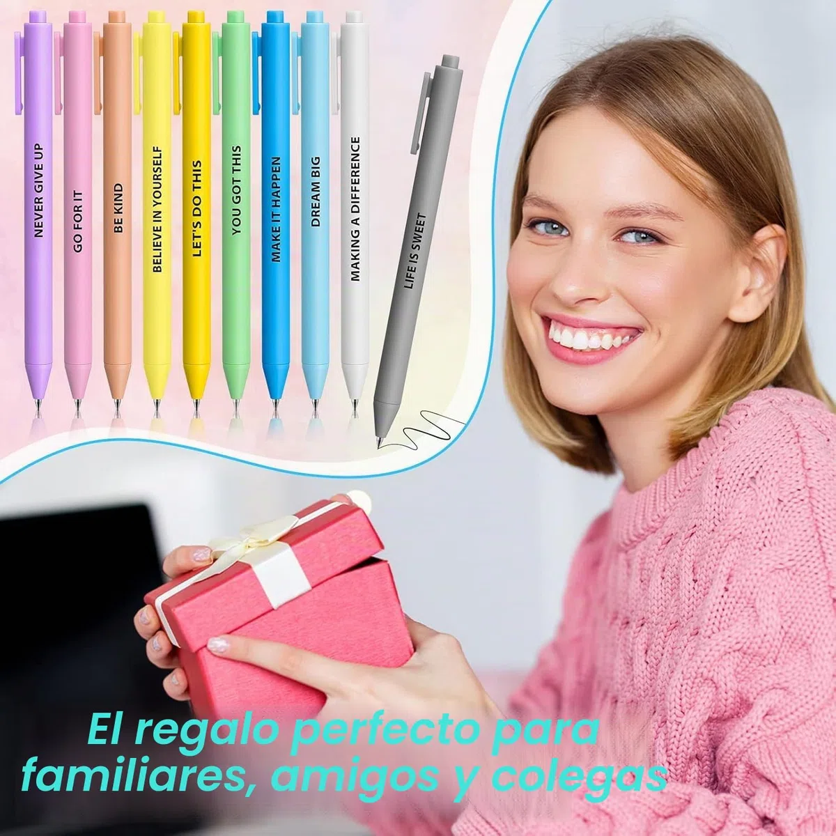 KAHEIGN 50 Piezas Bolígrafos Inspiradores, 14CM Macaron Bolígrafo Frases Motivacionales Bolígrafos Retráctiles de Tinta Negra para Jefes Oficina Escritorio Artículos Regalos (10 Estilos Positivos)