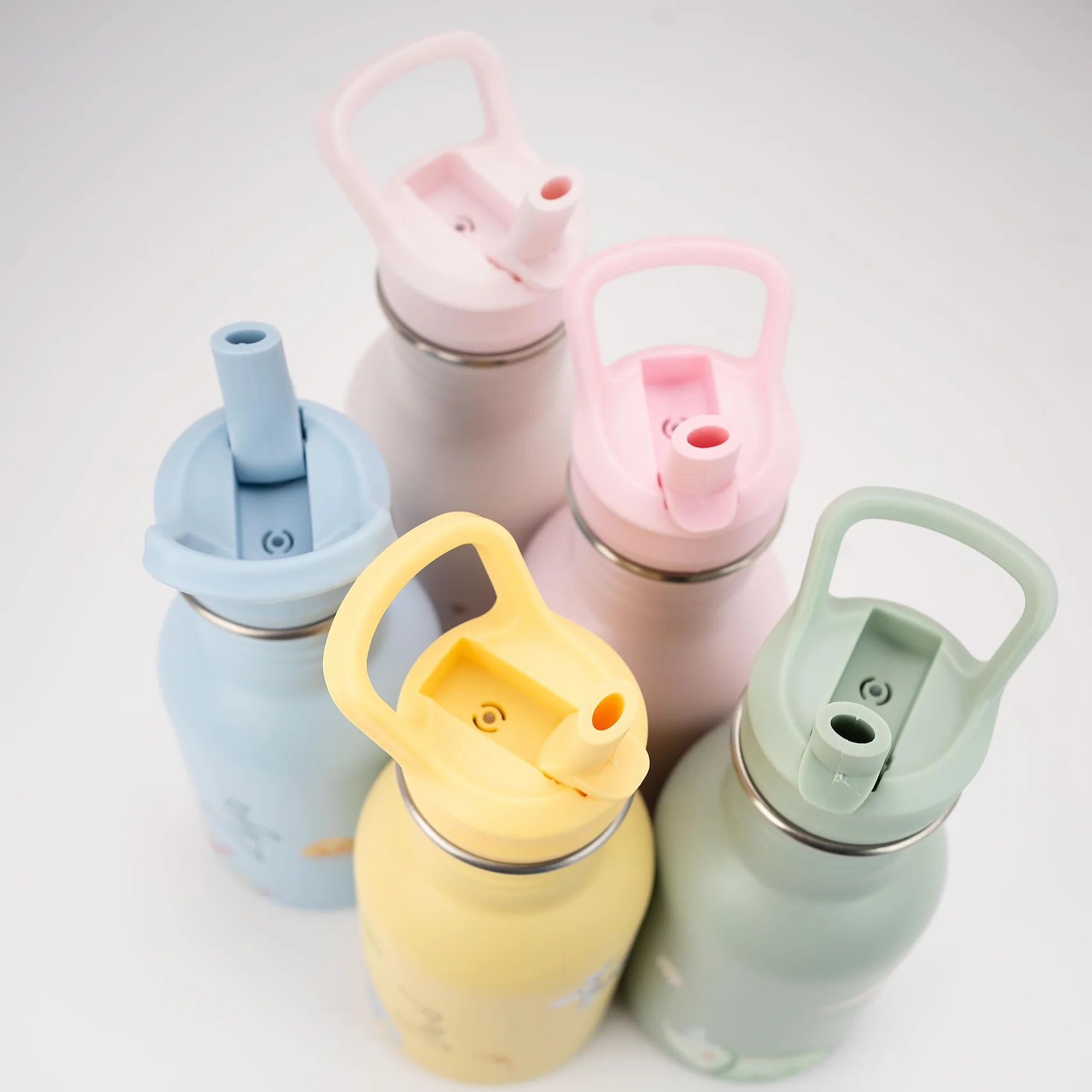 Botella personalizada con pajita para niños J.Børn 350 ml | Diseños pintados a mano | Botella de acero inoxidable apta para uso alimentario para niños | Botella de agua ligera para el colegio