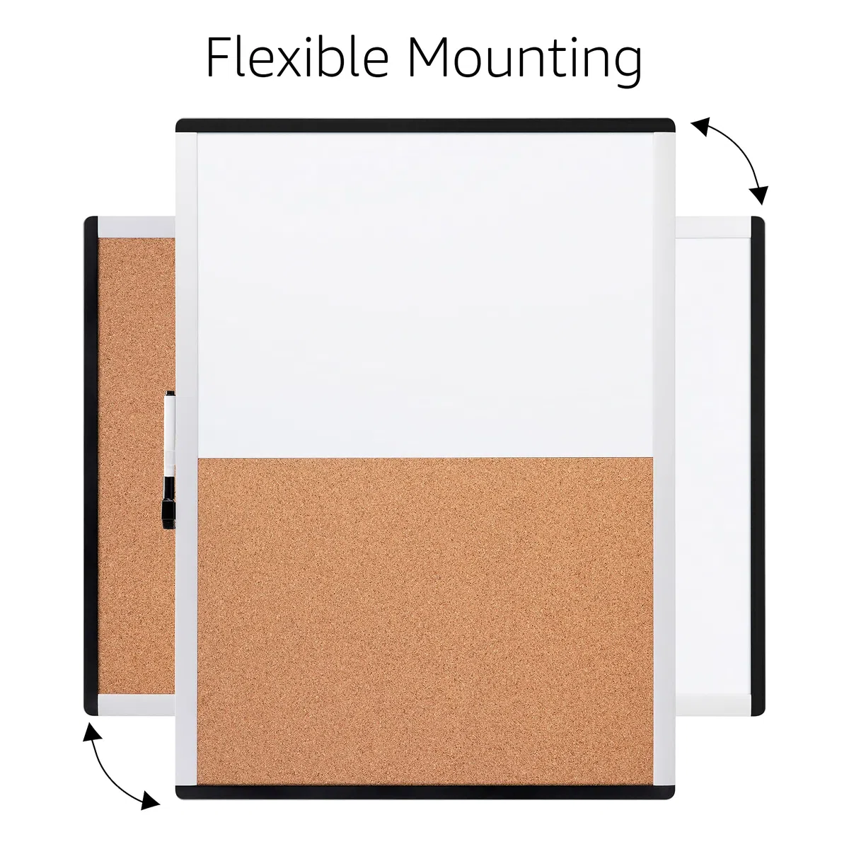 Amazon Basics Rectangular Pizarra magnética de borrado en seco y tablón de corcho 2 en 1, bastidor de aluminio y plástico, 1 unidad, Blanco, amarillo, 58 x 43 cm