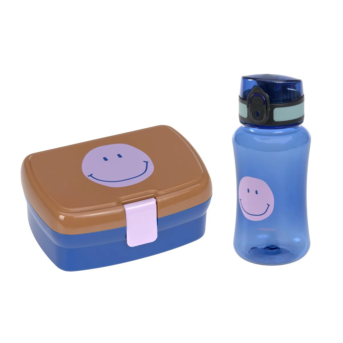 Lässig Set de fiambrera y botella para beber - Set de almuerzo con fiambrera y botella para beber (460 ml)/Little Gang Smile caramelo/azul