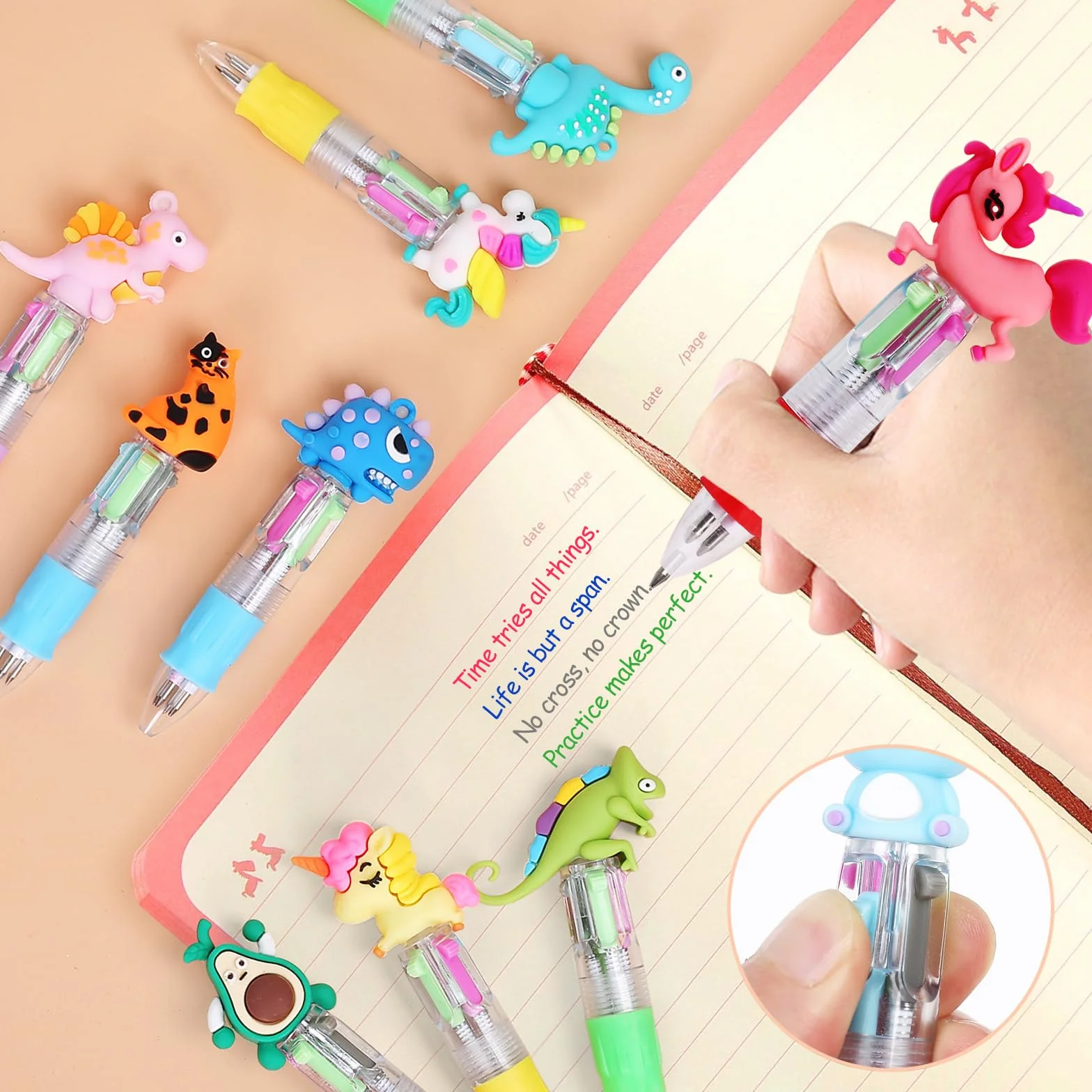 30 Bolígrafo Animales Multicolor Regalos Cumpleaños Invitados Niños Colegio Bolígrafo Divertidos Retráctiles 4 en 1 Detalles Cumpleaños Niños