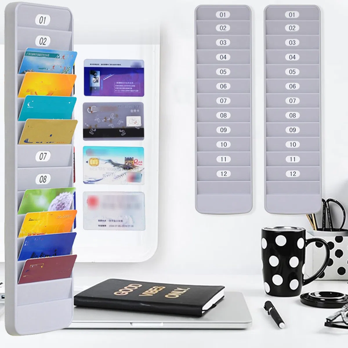 Soporte De Pared para Tarjetas De Asistencia, Porta Tarjetas Pared 12 Ranuras, Titular De Tarjetas De Tiempo, para Oficina Empresa Escuela Estante para Carnet De Identificación Y Acces